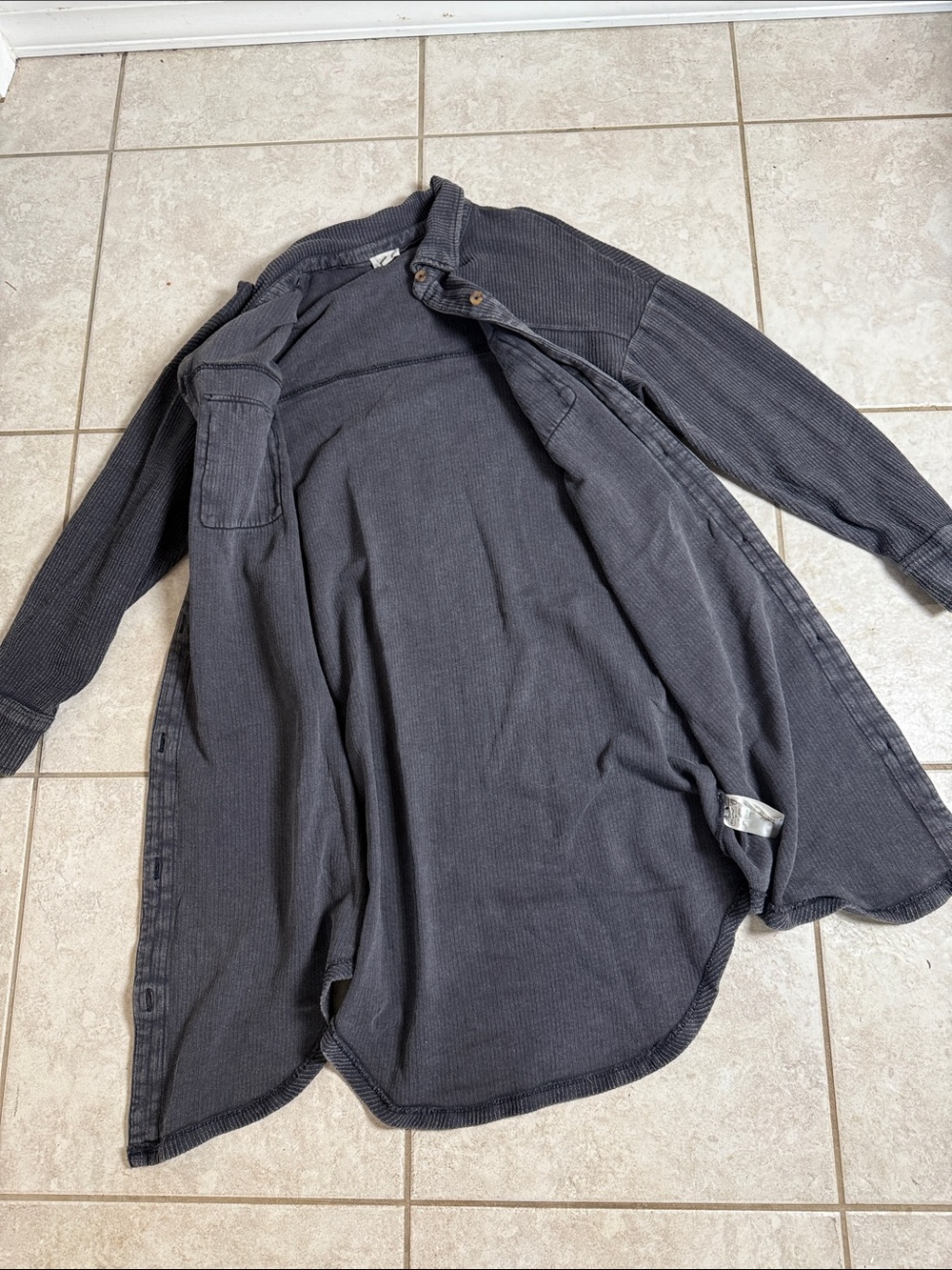 Anthropologie Pilcro Ribbed Duster Shacket Shirt Jacket XS Charcoal Grey Cotton - Picture 6 of 13
